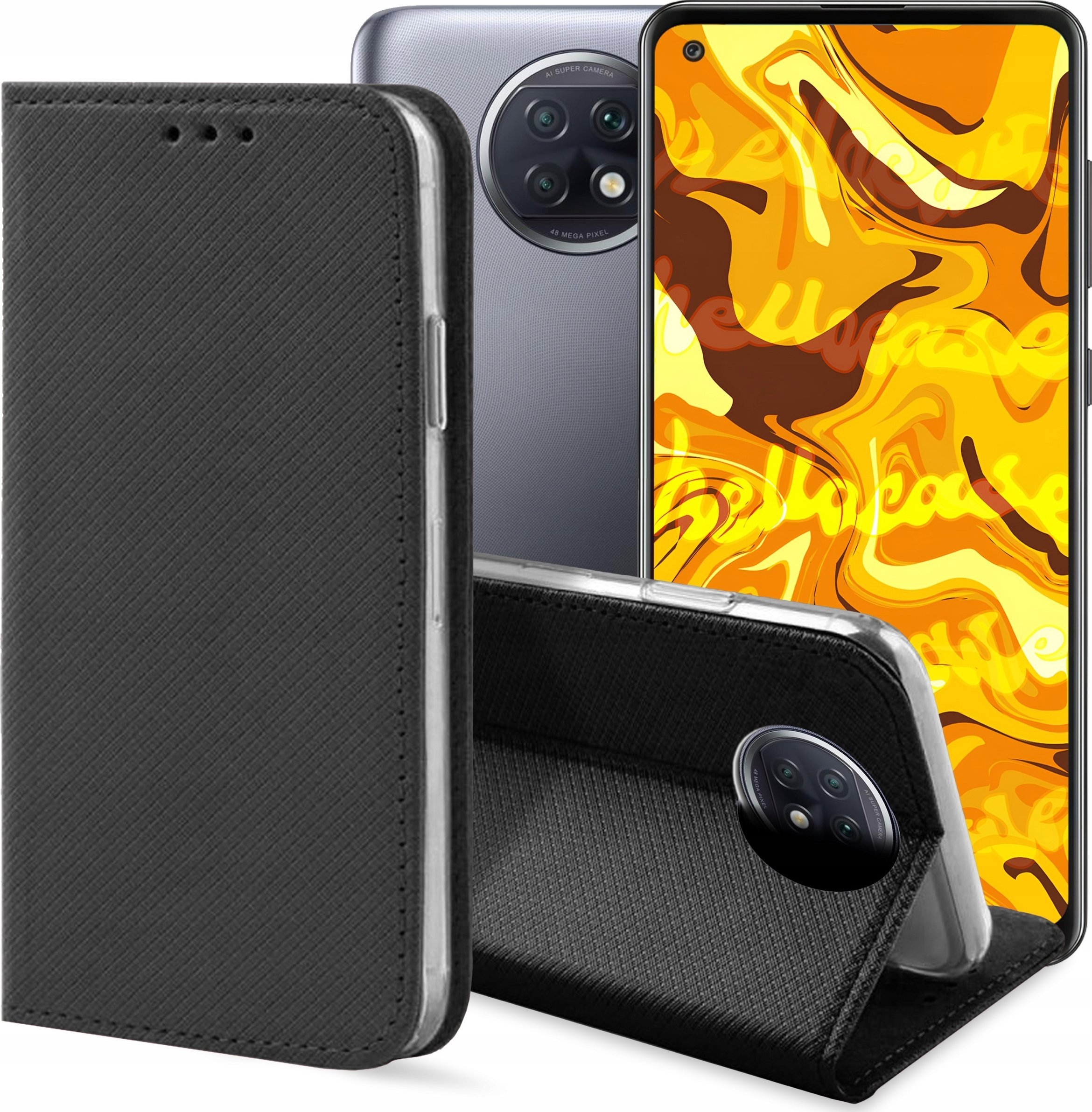 Hello Case ETUI Z KLAPKĄ DO XIAOMI REDMI NOTE 9T CZARNE ZAMYKANE MAGNETYCZNE KABURA