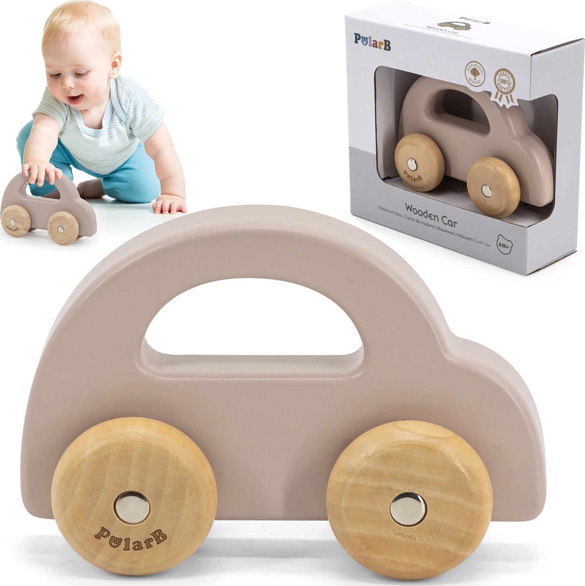 Viga VIGA PolarB Drewniany Samochodzik do Pchania Brązowy