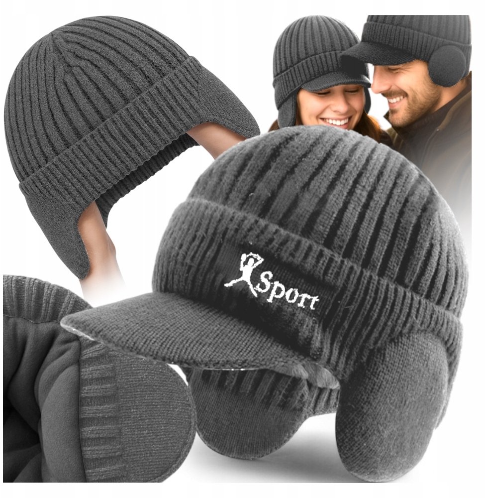 CZAPKA ZIMOWA Z DASZKIEM I NAUSZNIKAMI KANZA