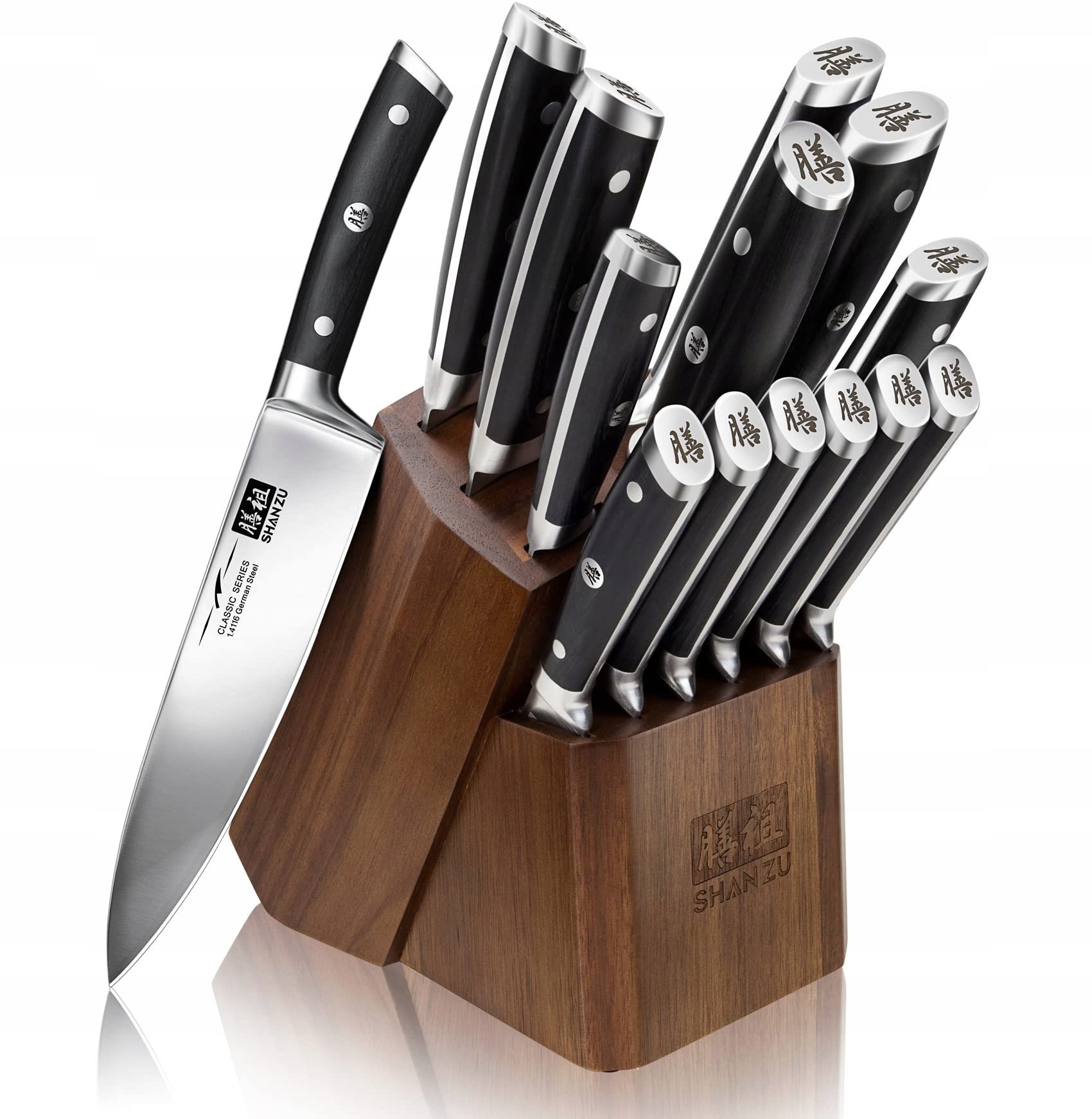 SHAN ZU 14-częściowy zestaw noży kuchennych z blokiem