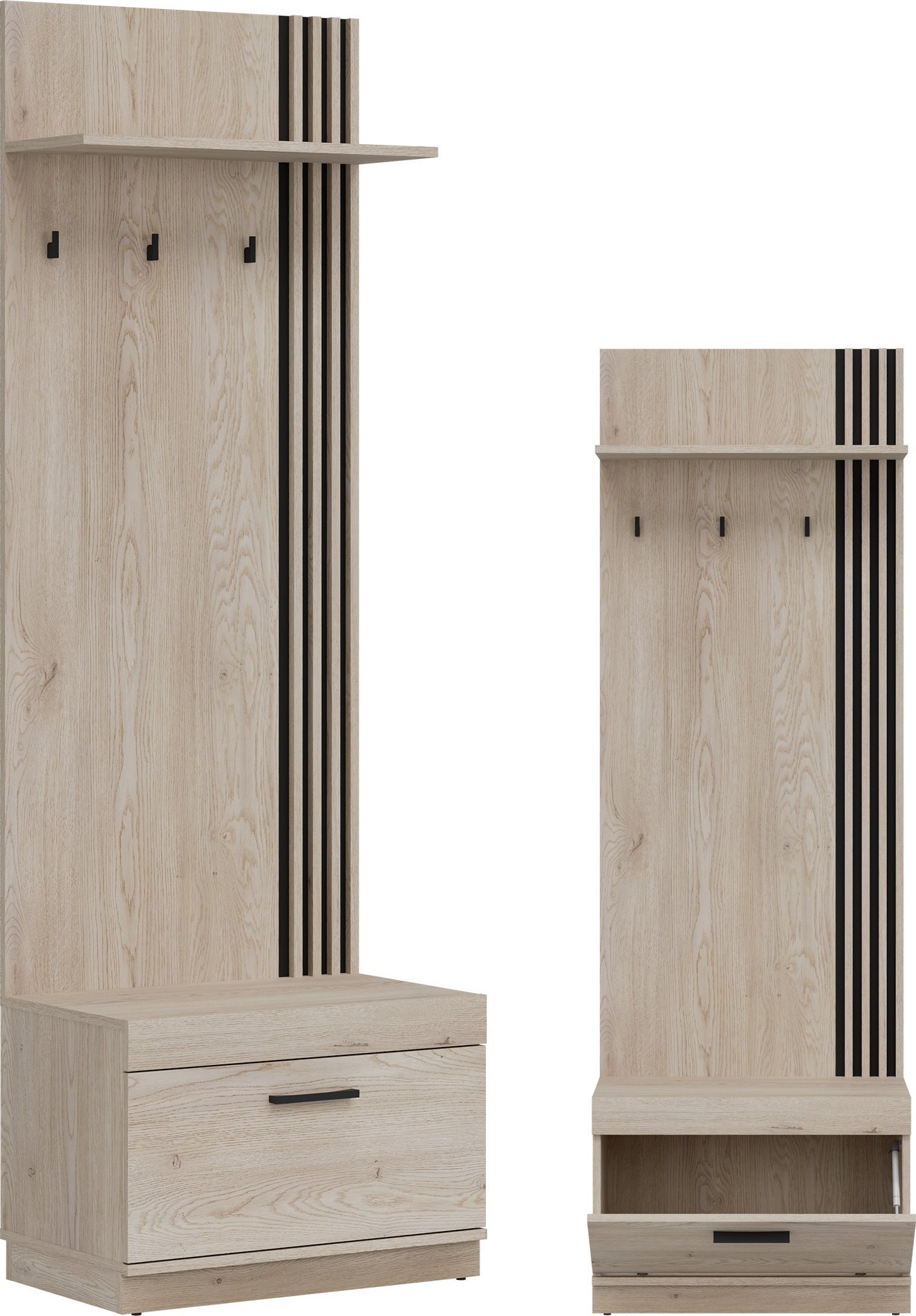 BogFran Wieszak na ubrania Szafką na buty do przedpokoju Dąb Lamele Loft MATI MI15