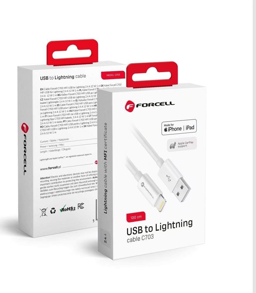 Kabel USB ForCell USB-A - Lightning 1 m Biały