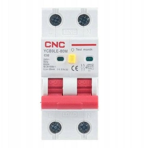 CNC Przekaźnik różnicowoprądowy z automatycznym wyłącznikiem 2P 32A klasa C 30mA 6kA