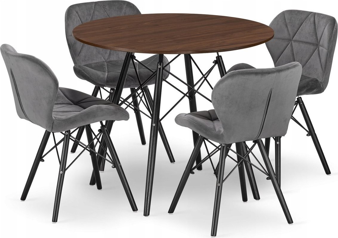 Zestaw stół okrągły TODI 80 jesion + 4 krzesła LAGO szare