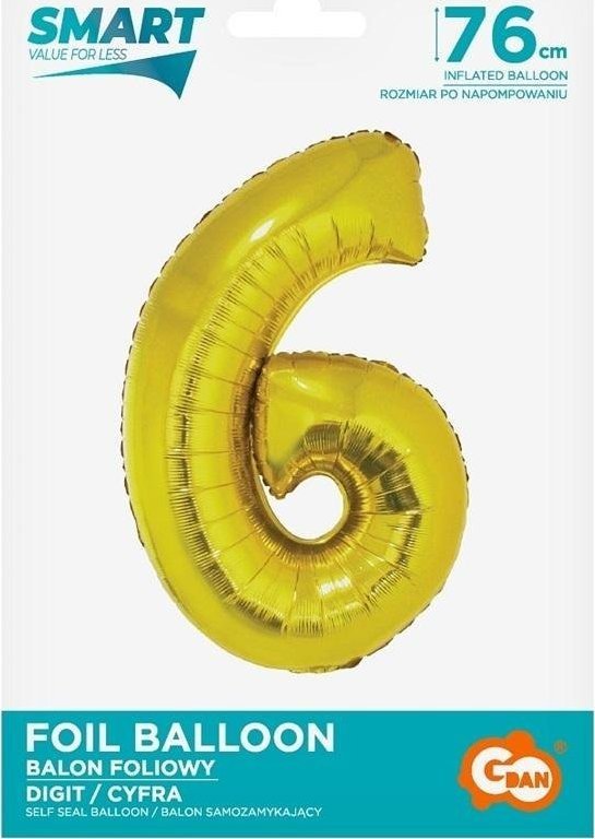 GoDan Balon foliowy cyfra 6 złota Smart 76cm