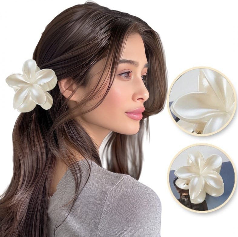 eCarla Spinka do włosów klamra XL kwiat Perłowy 7,5cm x 8cm SP330