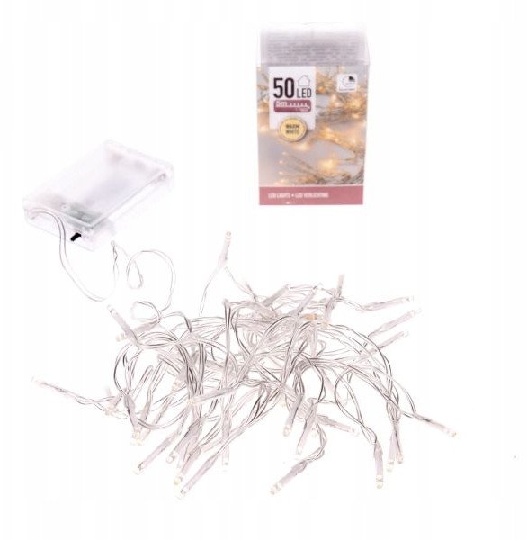 Lampki choinkowe łańcuch świetlny ciepły biały 50 LED 5m