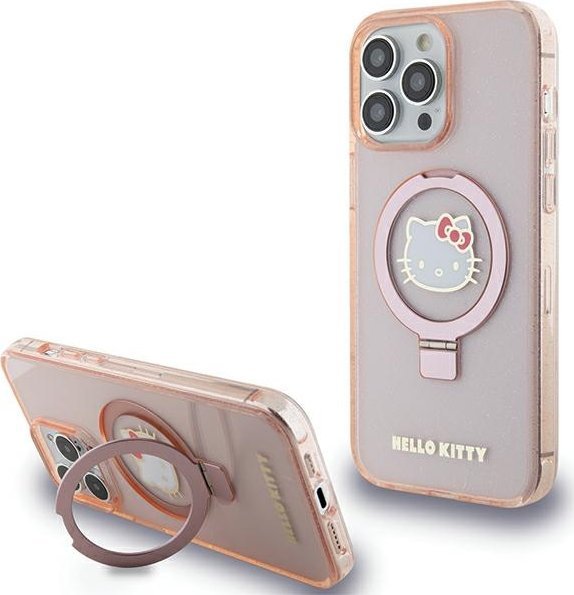 Sourcing Hello Kitty HKHMP15XHRSGEP iPhone 15 Pro Max 6.7" pink/pink hardcase Ring Stand Glitter Electrop Logo MagSafe
