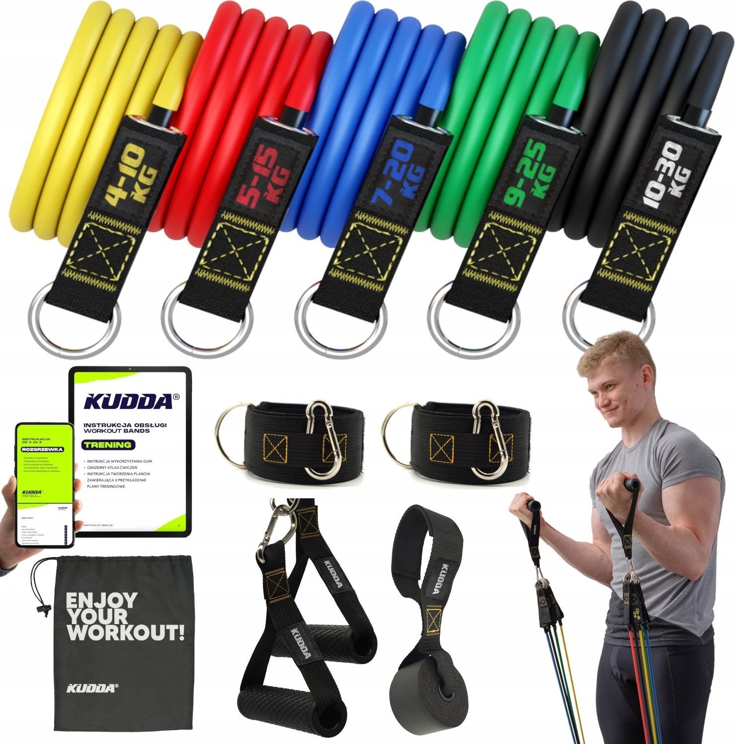 KUDDA ZESTAW 5 GUM OPOROWYCH DO ĆWICZEŃ gumy fitness bands DO 100KG WYSOKA JAKOŚĆ
