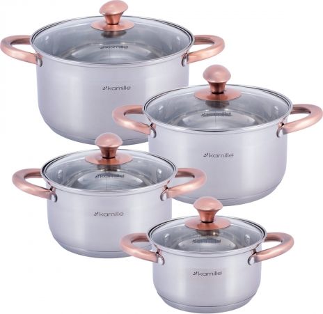 Kamille Elegancki zestaw komplet garnków ze stali nierdzewnej 8el.