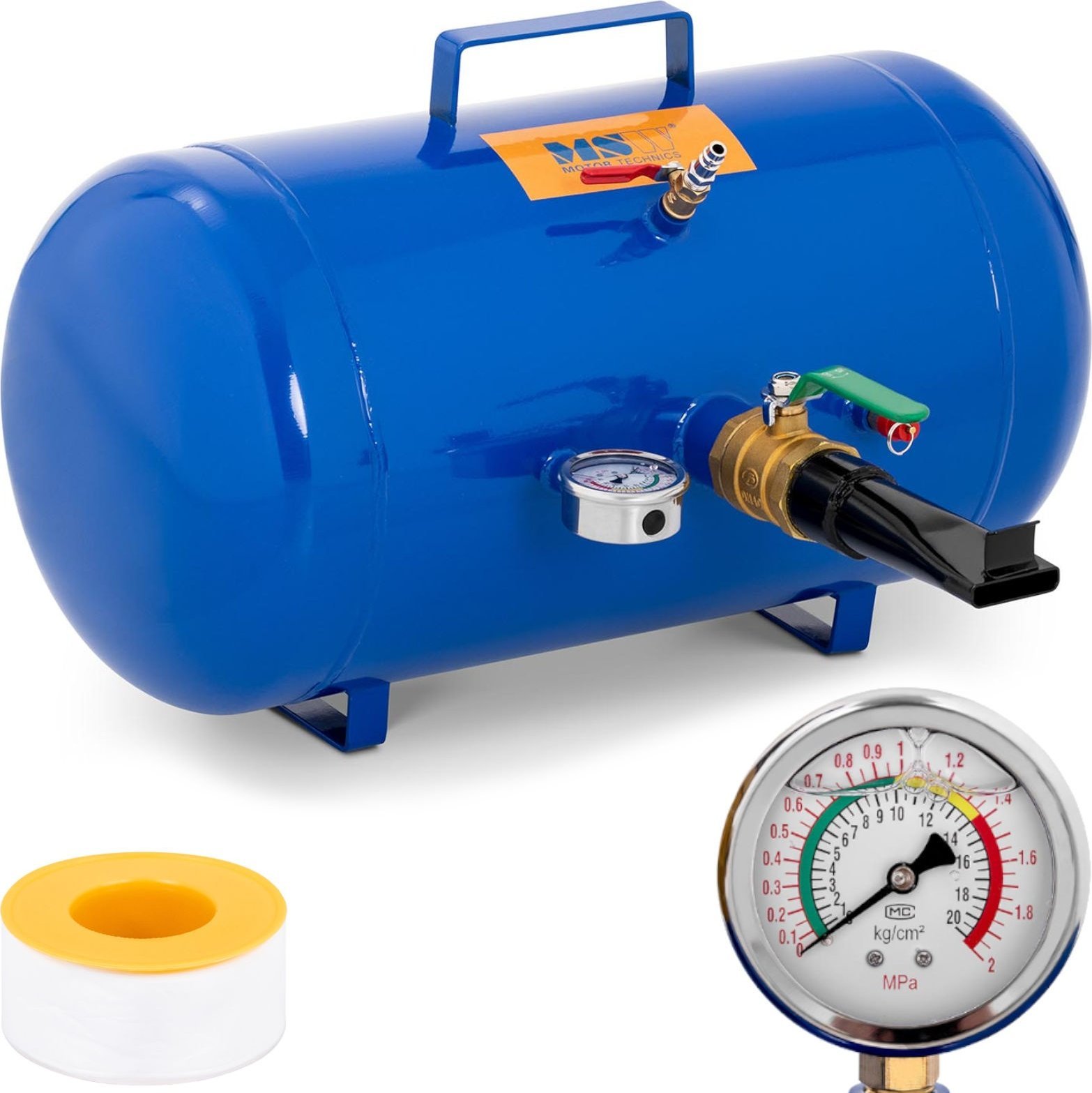 MSW Inflator zbiornik ciśnieniowy do pompowania kół opon z manometrem 6-8 bar 38.5 l Inflator zbiornik ciśnieniowy do pompowania kół opon z manometrem