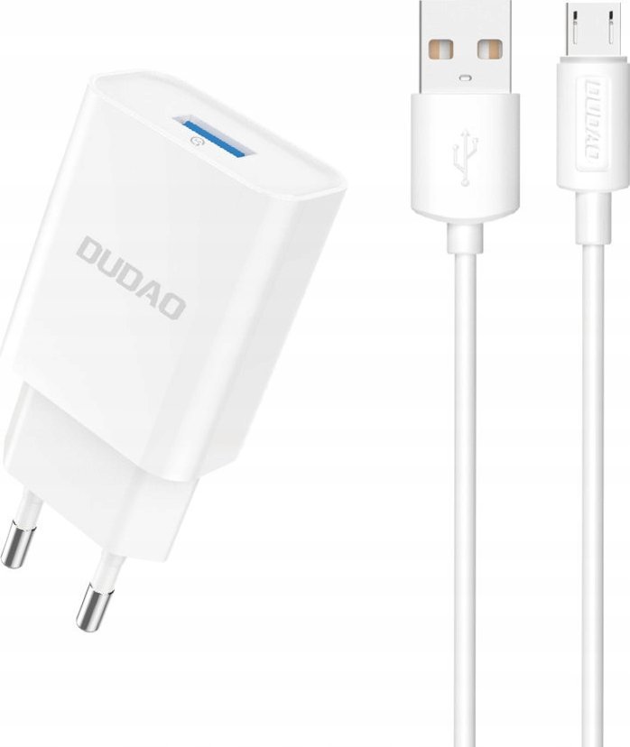 Ładowarka sieciowa Dudao A4EU USB-A 2.1A - biała + kabel USB-A - micro USB