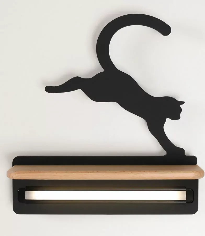 Lumes Czarny kinkiet dziecięcy kot z półką - K005-Riri