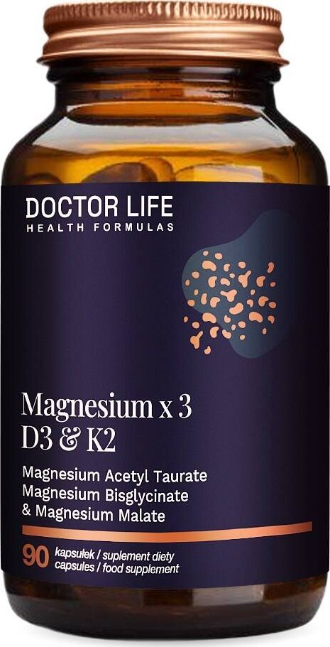 Doctor Life Magnesium x3 D3 & K2 suplement diety wspierający zdrowie układu sercowo-naczyniowego i kości 90 kapsułek
