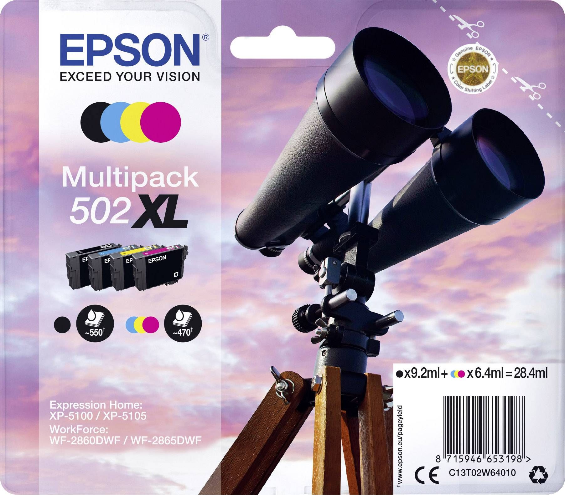 Tusz Epson Epson 502XL Multipack - 4-Pack - XL - Black, Yellow, Cyan, Magenta - Original - Blister - Ink Cartridge - for Expression Home XP-5100, XP-5