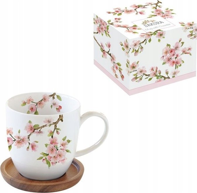 EASY LIFE Sakura kubek 350ml z drewnianym spodkiem