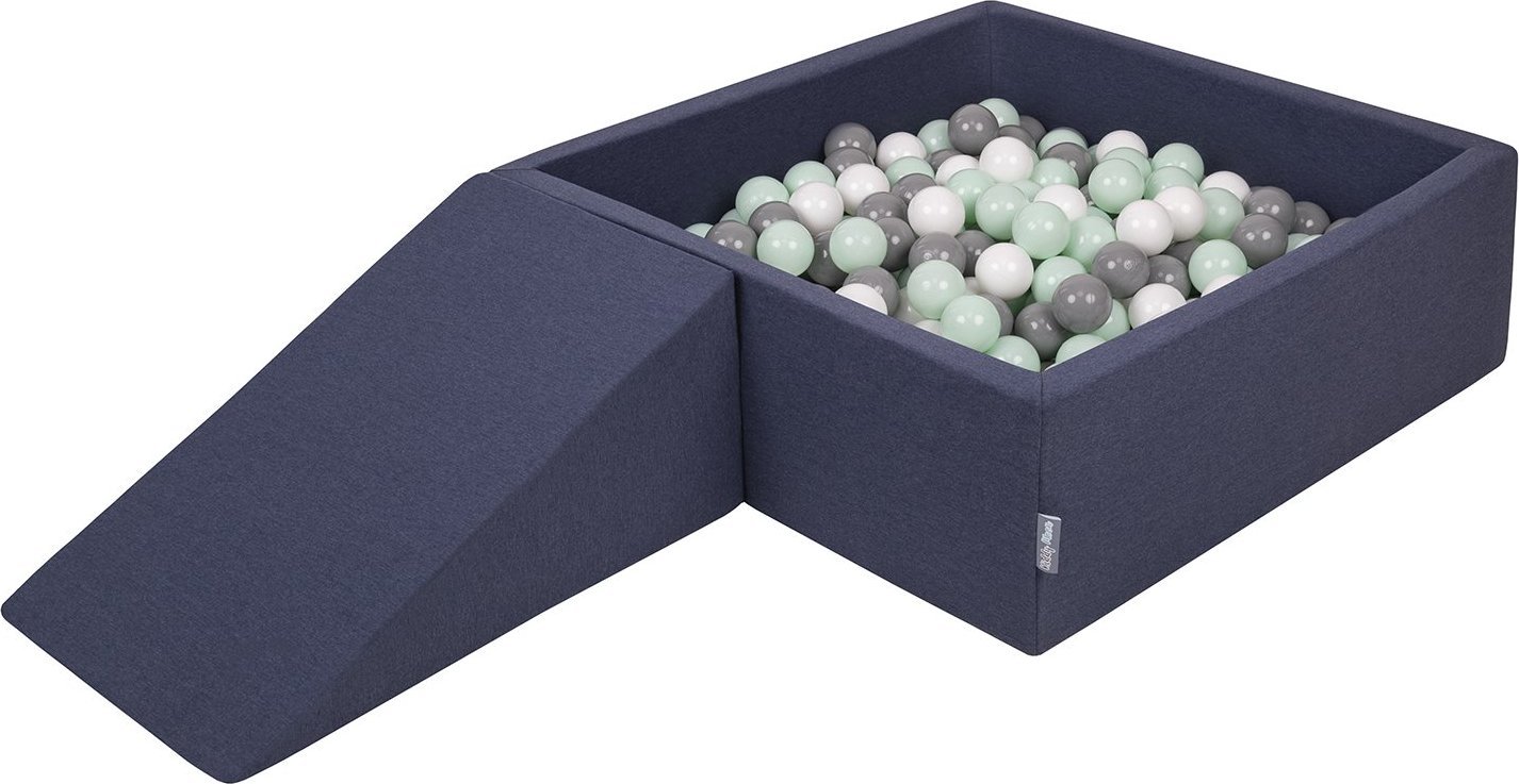 KiddyMoon Piankowy plac zabaw PPZP-KW30D-112 z piłeczkami granatowy: biały-szary-mięta basen 200/klin L Zabawka plac zabaw