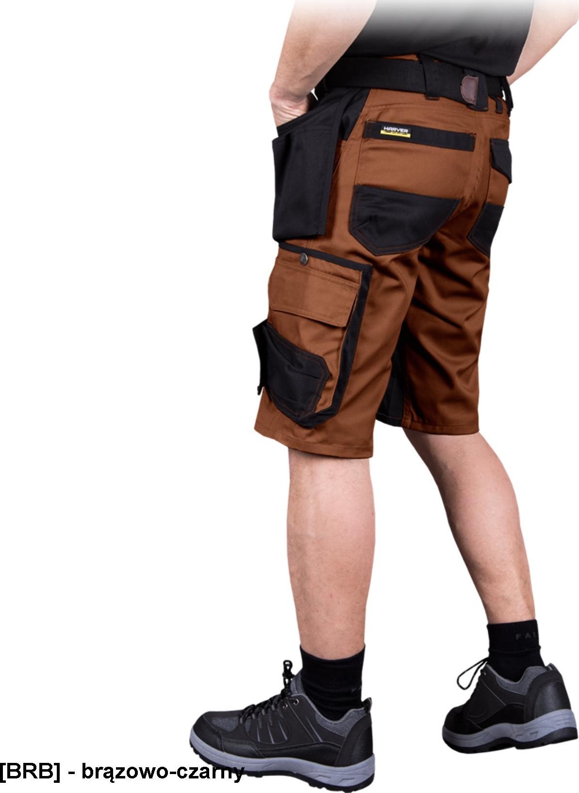 R.E.I.S. HARVER-TS - krótkie spodnie ochronne, 7 kieszeni, 65% poliester, 35% bawełna, gramatura 300 g/m2 - brązowo-czarny M
