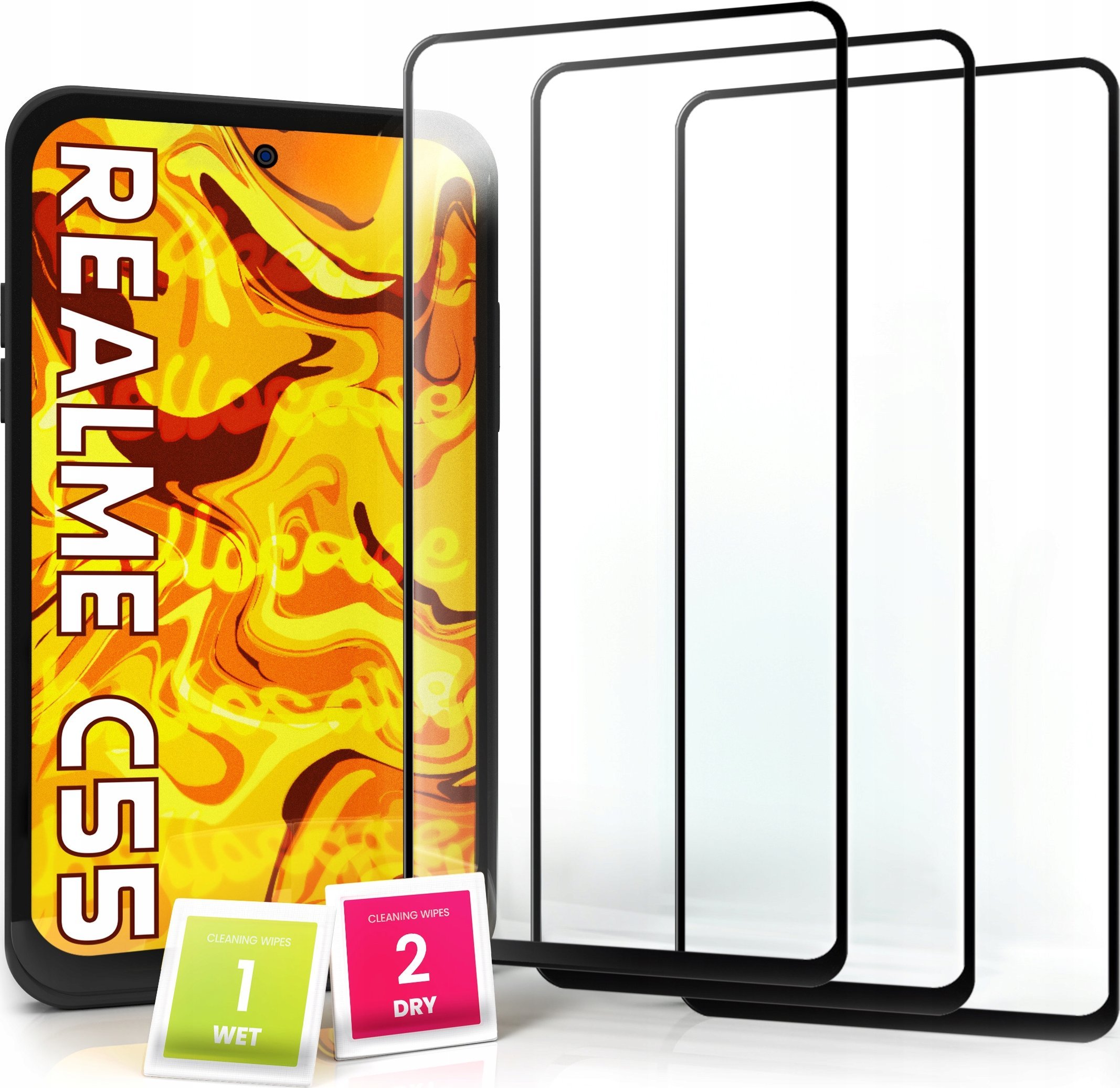 Hello Case 3-pak SZKŁO HARTOWANE DO Realme C55 na cały ekran 9H ochronne 5D