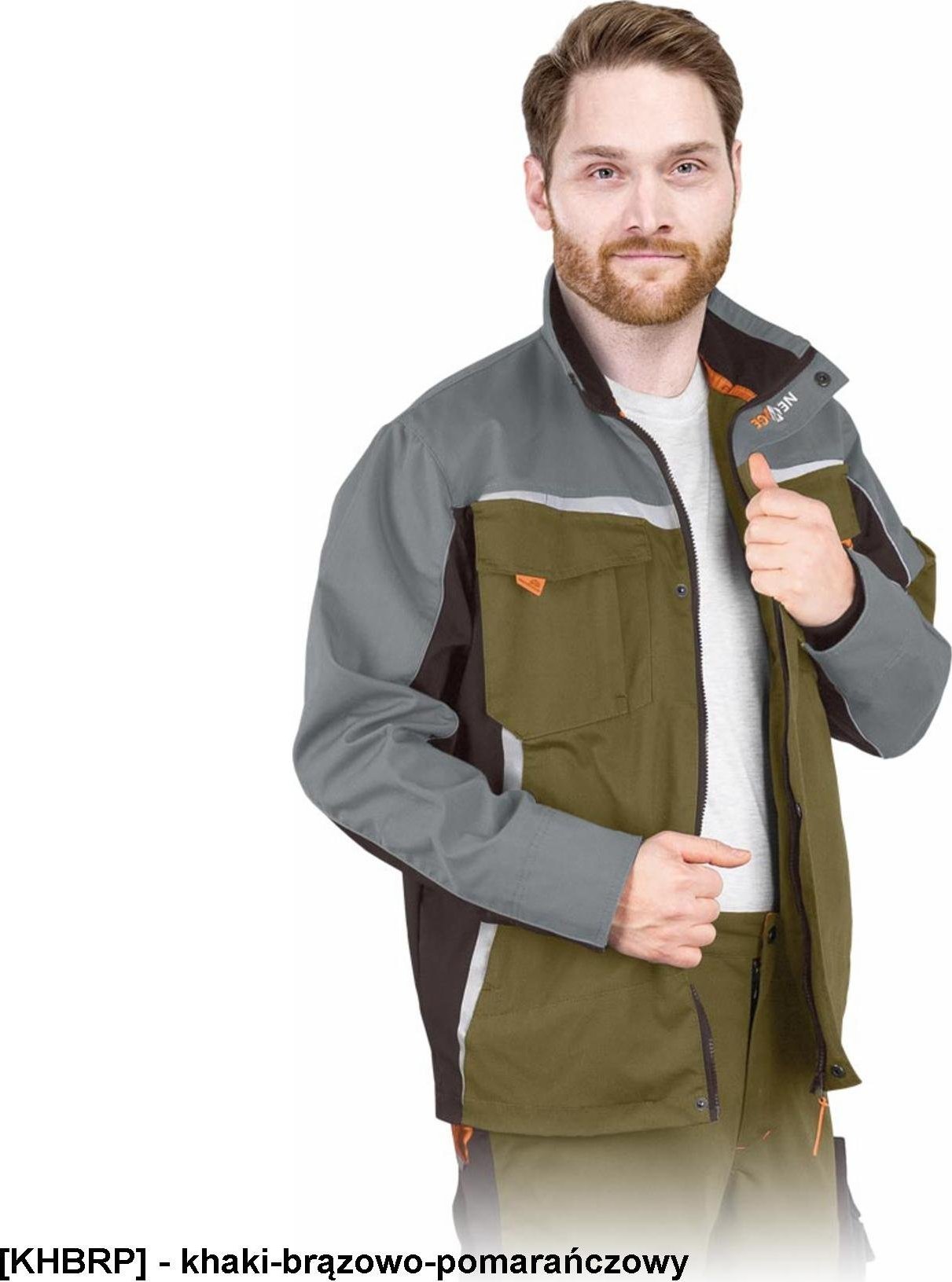 Leber&Hollman LH-NA-J - Bluza ochronna NEW AGE, materiał typu canvas, 9 kieszeni, - khaki-brązowo-pomarańczowy M