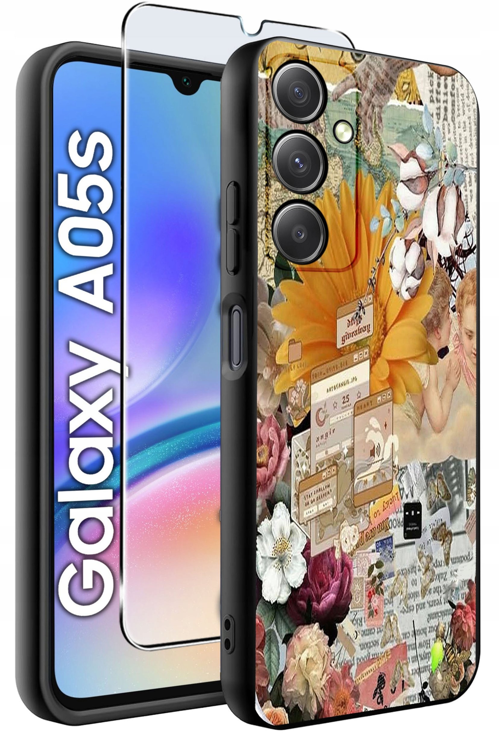 ETUI do Samsung A05s WZORY | SILIKONOWE MATT CASE + SZKŁO 9H