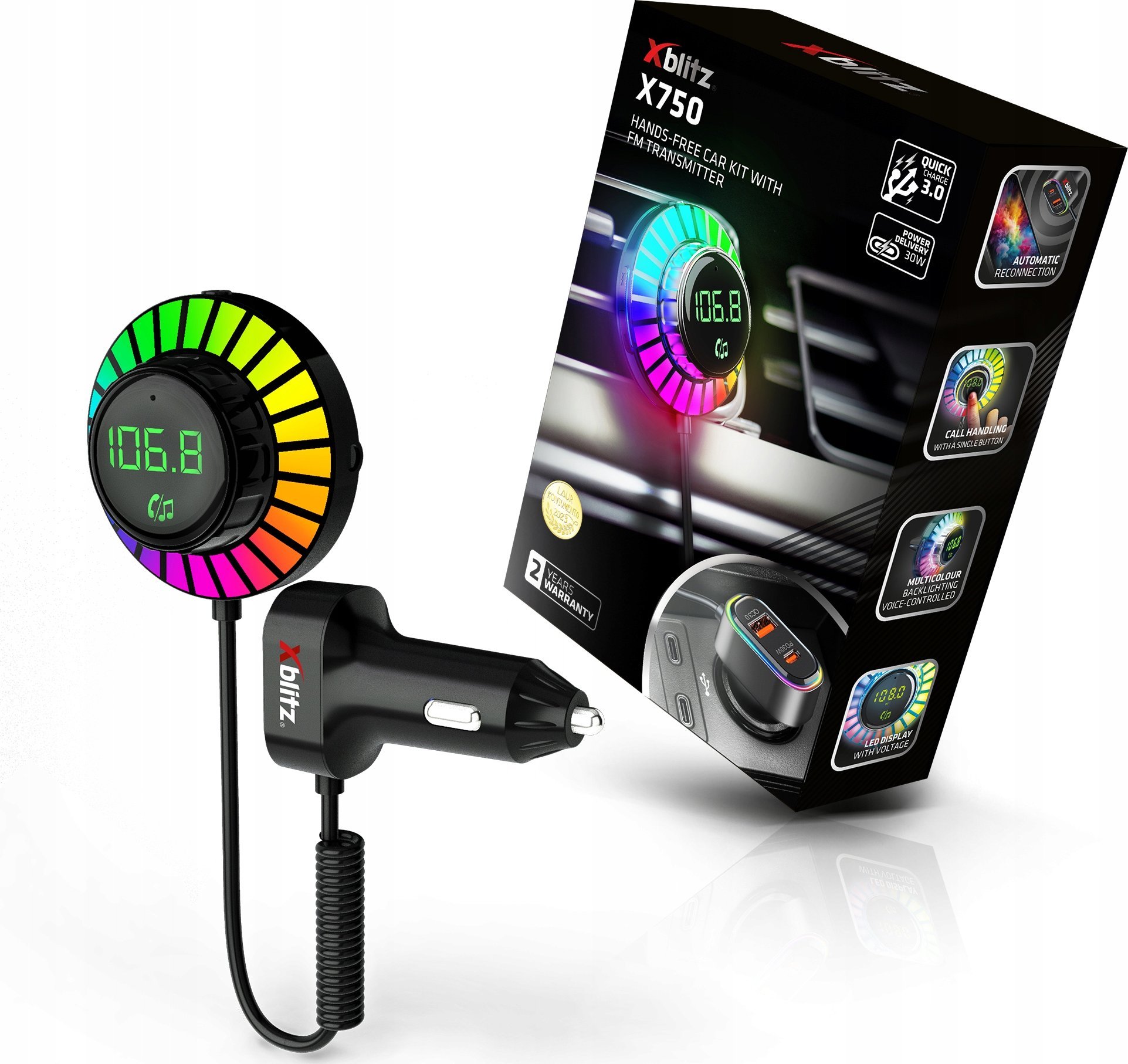 Zestaw głośnomówiący Xblitz X750 zestaw głośnomówiący z transmiterem FM