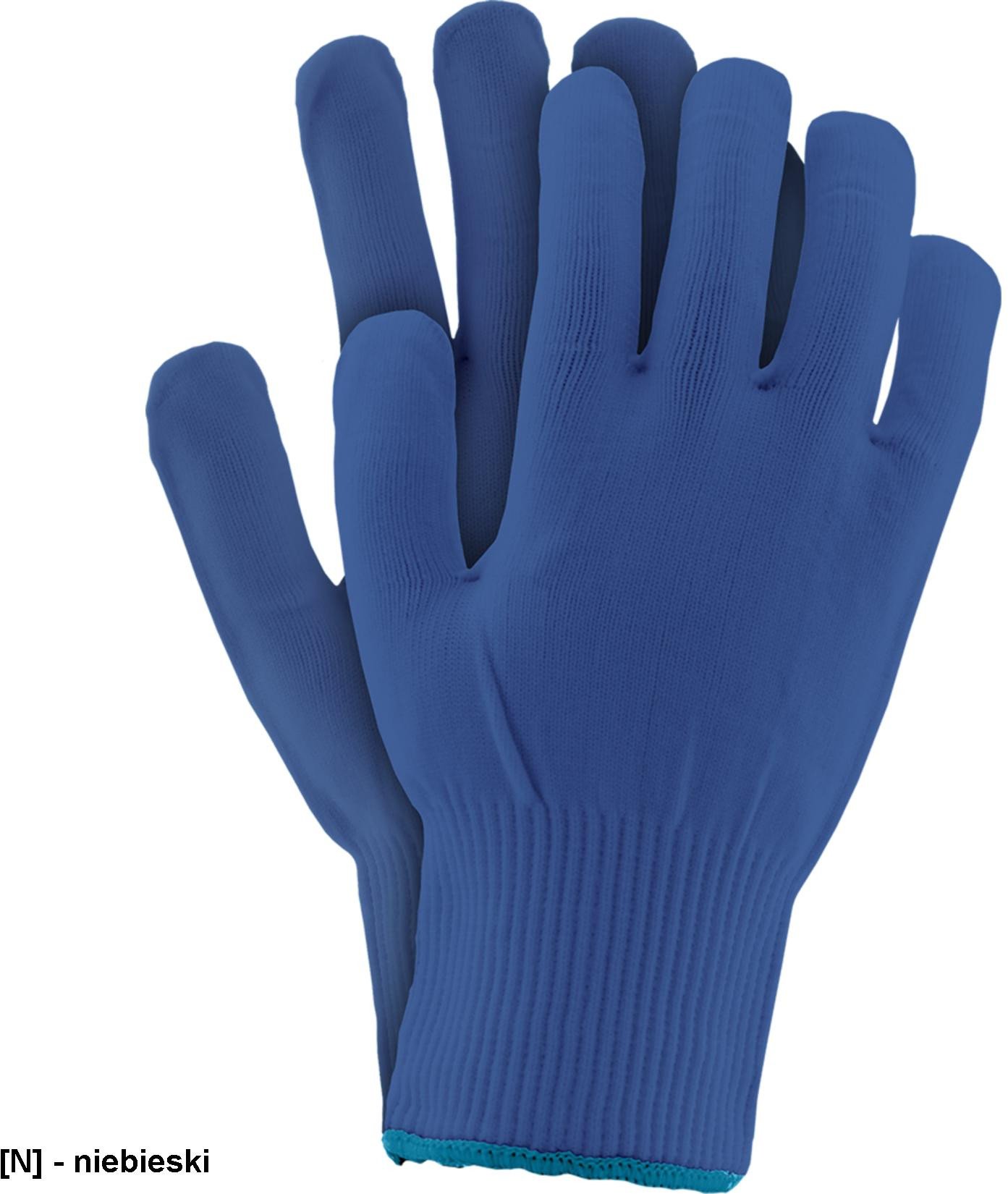 RPOLY - Rękawice ochronne wykonane z nylonu (ścieg 13), zakończone ściągaczem - niebieski 8