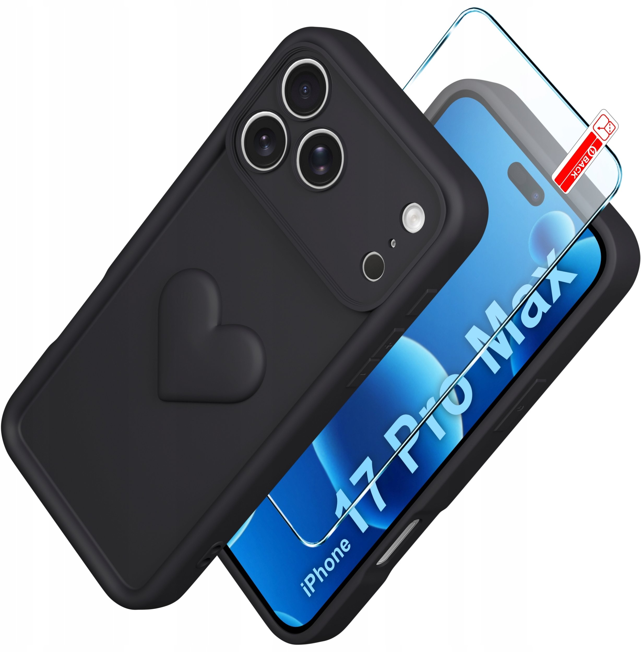 Etui do iPhone 17 Pro Max CASE silikonowe MATOWE serce + Szkło ochronne 9H