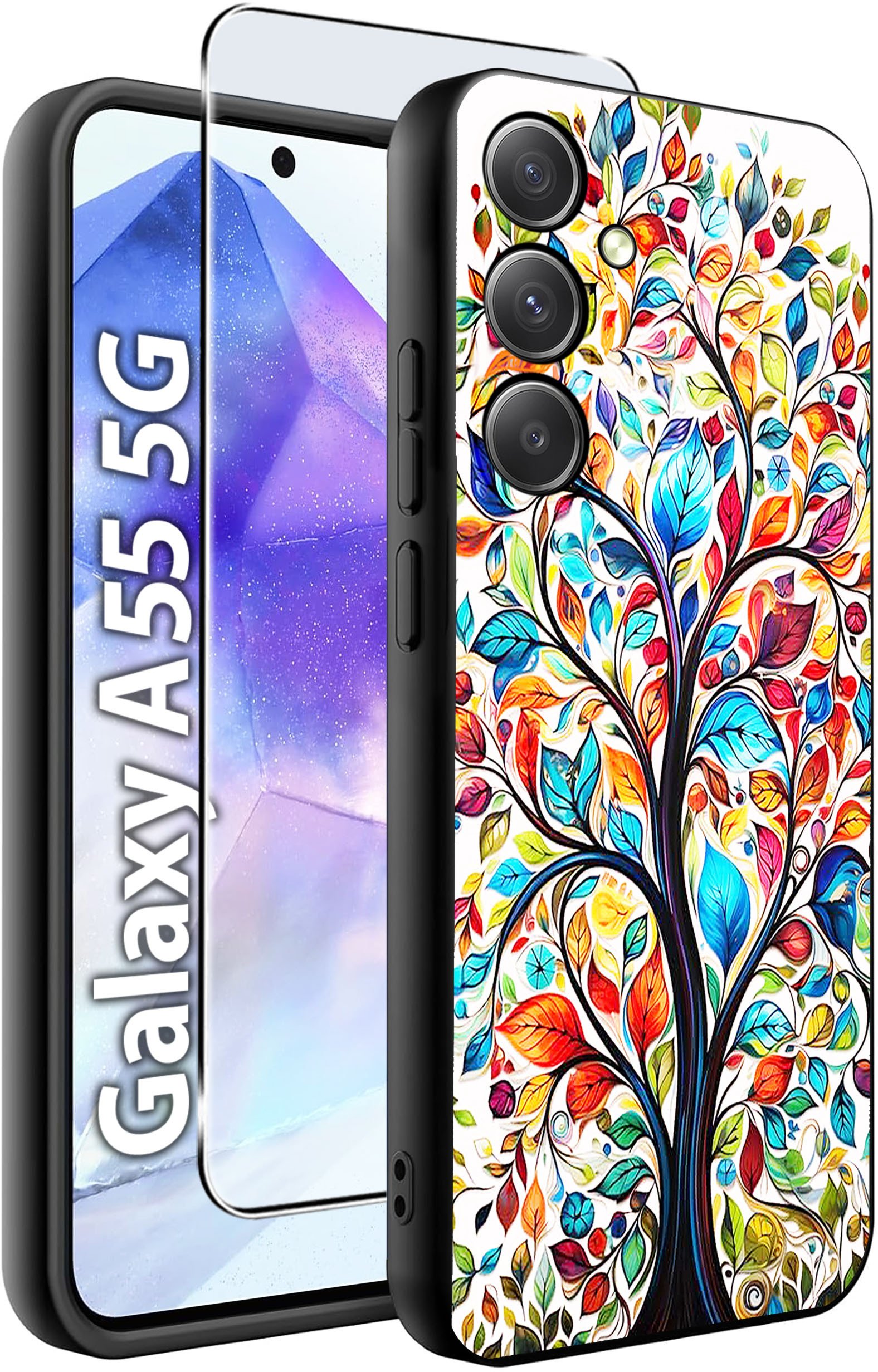 ETUI do Samsung A55 5G WZORY | SILIKONOWE MATT CASE + SZKŁO HARTOWANE 9H