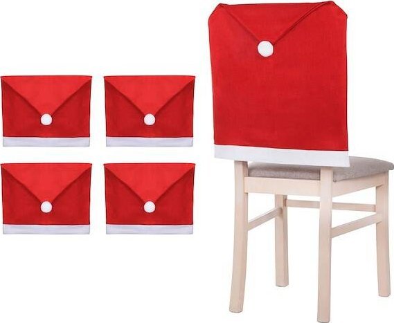 Springos Pokrowiec na krzesło, czapka Mikołaja czerwona zestaw 4 szt. UNIWERSALNY