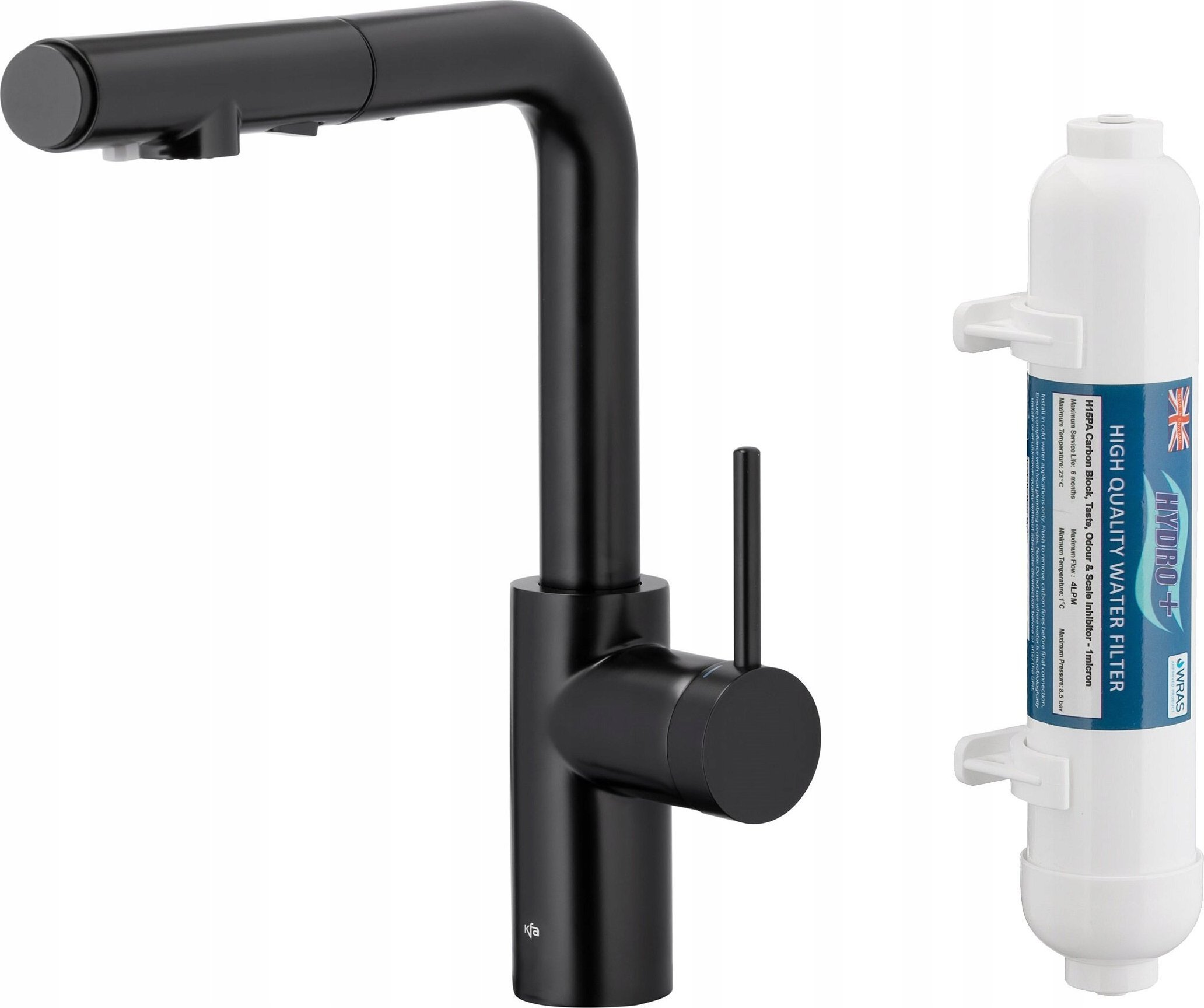 Bateria kuchenna KFA KFA bateria kuchenna z filtracją wody i wyciąganą wylewką Duero Pure Basic, czarna + filtr Hydro 6623-112-81