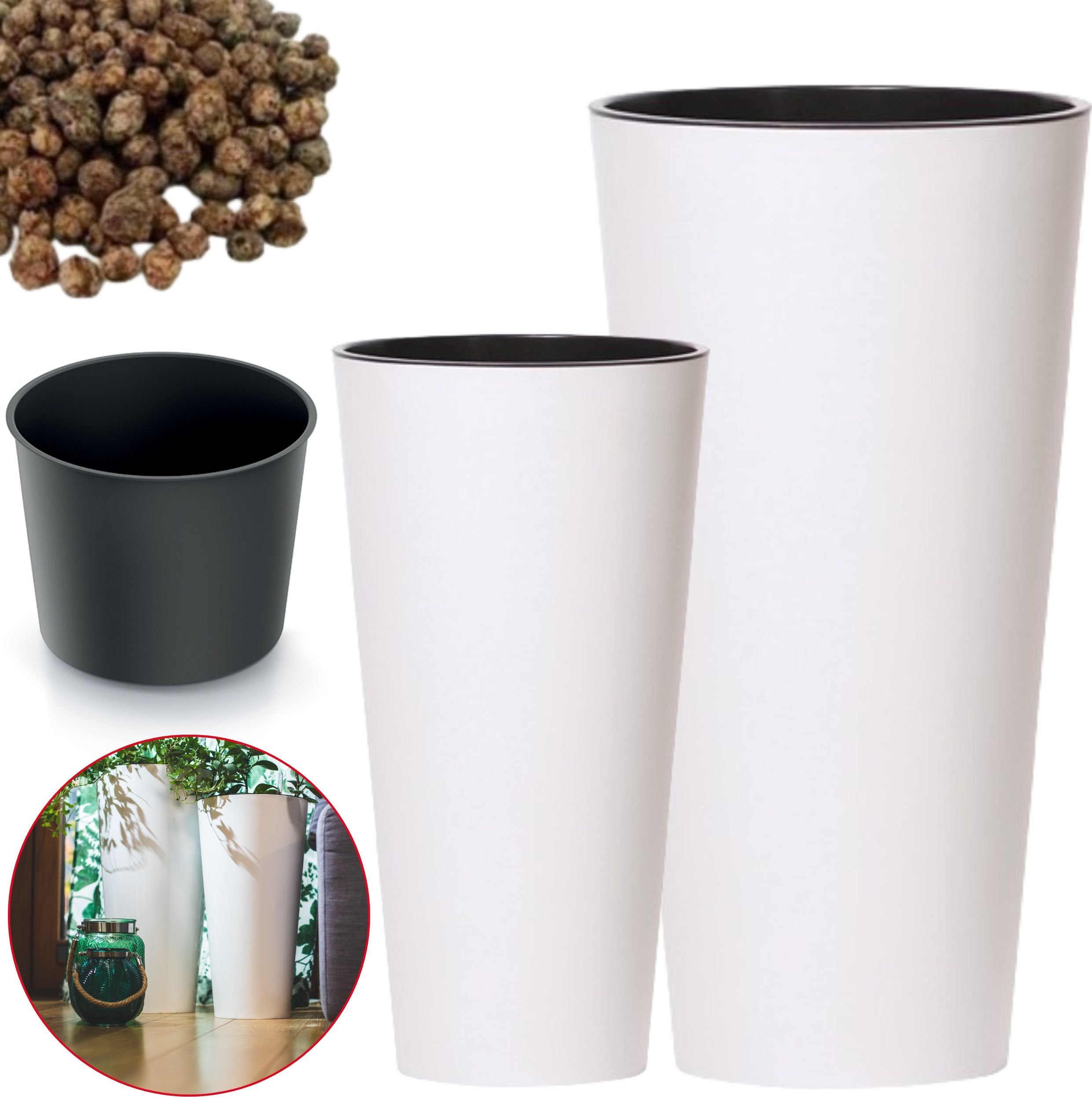 Prosperplast 2x Doniczka okrągła Tubus + wkład, keramzyt 2l Zestaw Donica 2 szt