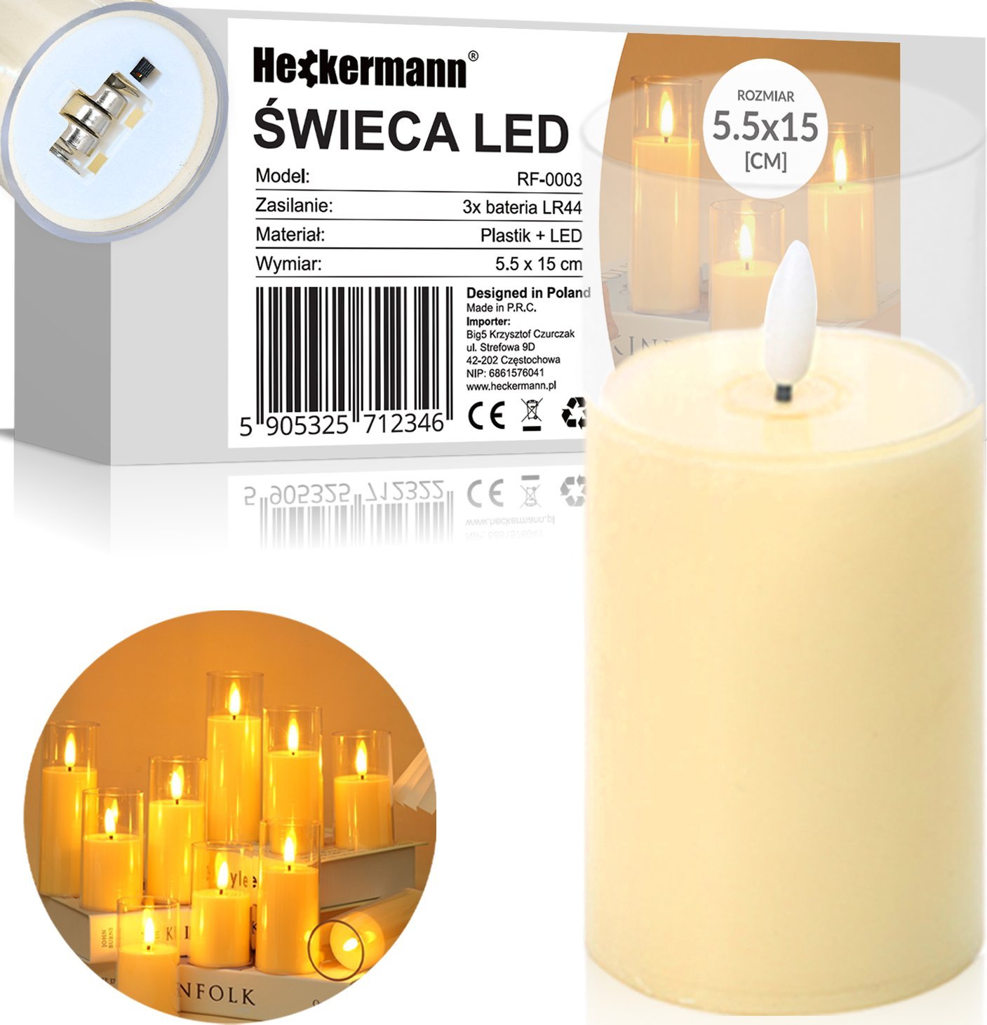 Dekoracja świąteczna Heckermann Świeca LED Heckermann RF-0003