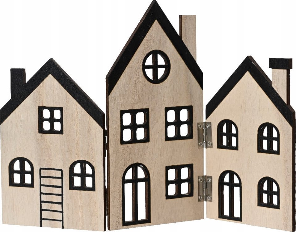 Kaemingk Figurka świąteczna ze sklejki 30x20cm Domek z wyciętymi oknami dekoracyjny