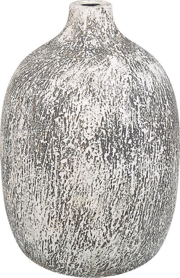 Beliani Wazon na kwiaty z terakoty 36 cm szaro - biały VIGO