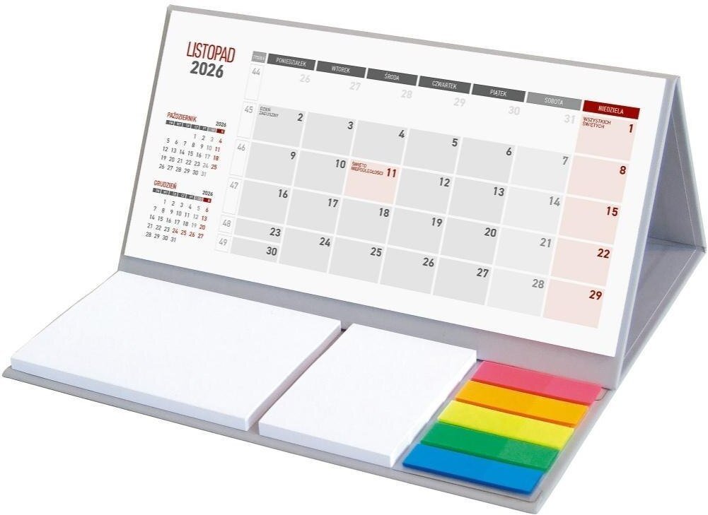 Kalendarz 2026 Biurkowy z notesem szary