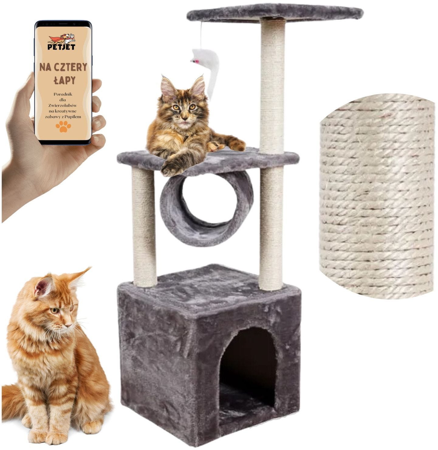 Duży drapak dla kota, domek, tunel, platforma, zabawka