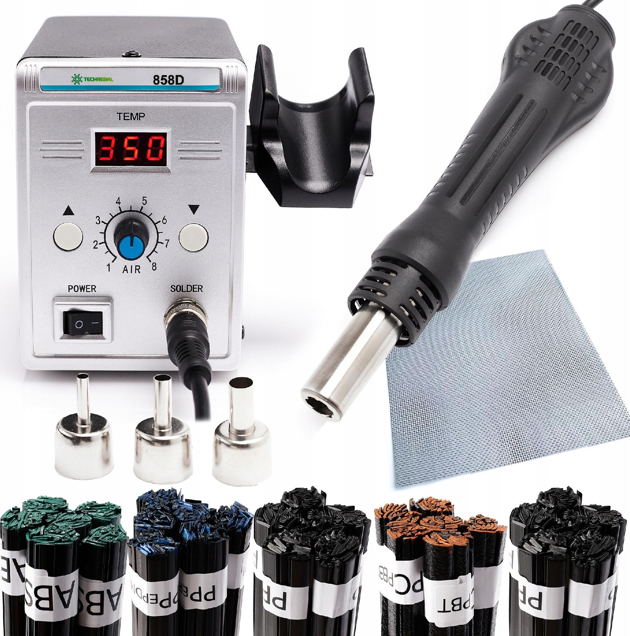 Techrebal Stacja lutownicza 858D z zestawem elementów do spawania plastiku