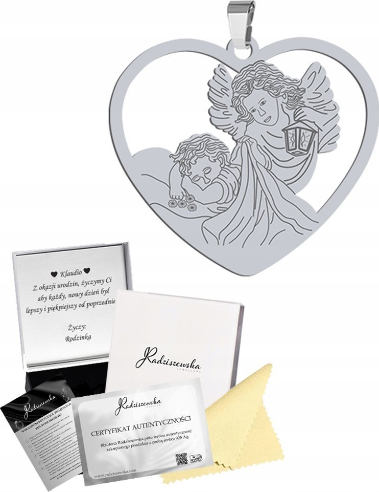 Radziszewska Jewellery Srebrny Medalik na Komunię Anioł Stróż Prezent Srebro 925 GRAWER GRATIS
