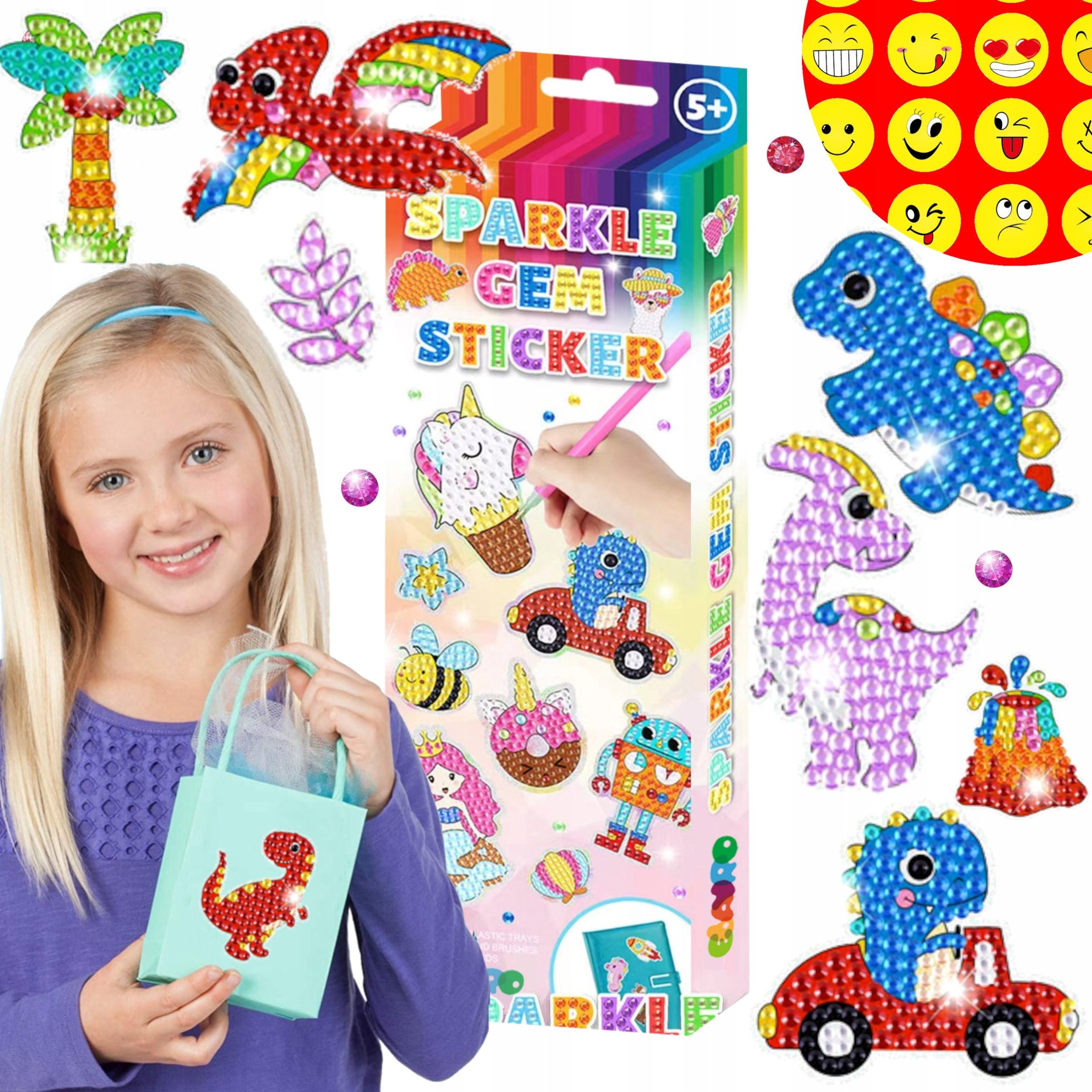 ARTYSTYCZNY ZESTAW MALOWANIE DIAMENTAMI MOZAIKA HAFT DZIECI +NAKLEJKI EMOJI