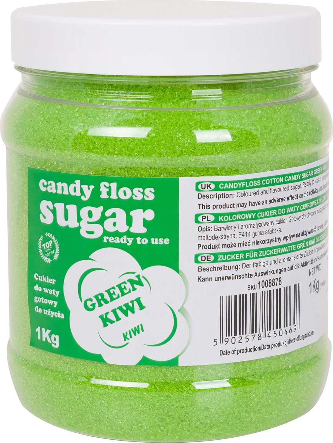 GSG24 Kolorowy cukier do waty cukrowej zielony o smaku kiwi 1kg Kolorowy cukier do waty cukrowej zielony o smaku kiwi 1kg