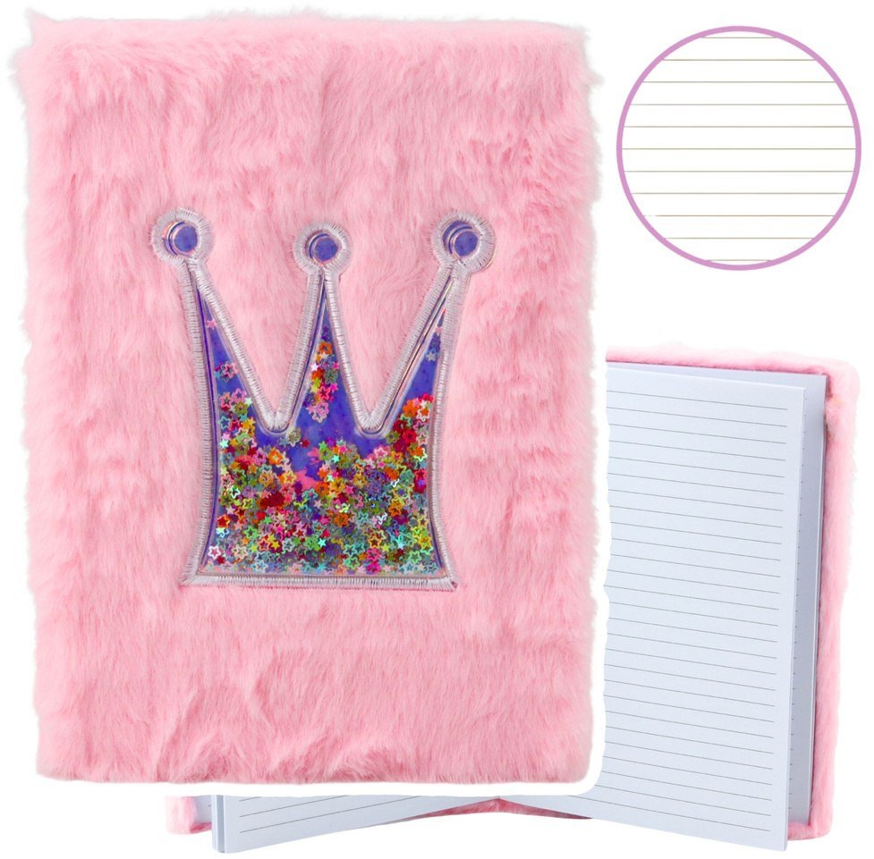 Pluszowy Zeszyt Notatnik W Linie Korona Z Konfetti Różowy A5 80 Kartek LEAN