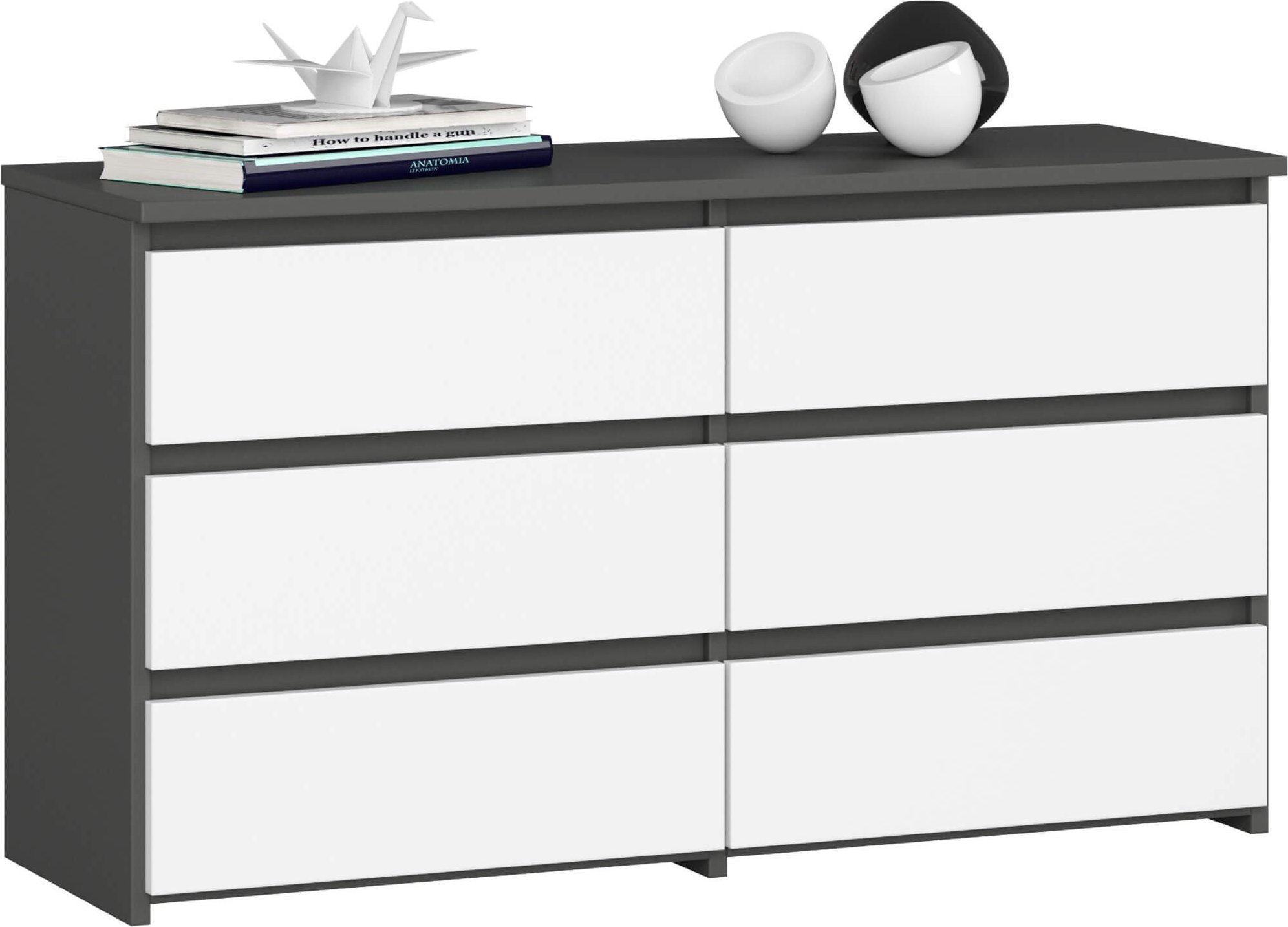 Fabryka Mebli Akord Komoda do salonu CL 100 cm 6 szuflad klasyczna - grafit szary biała