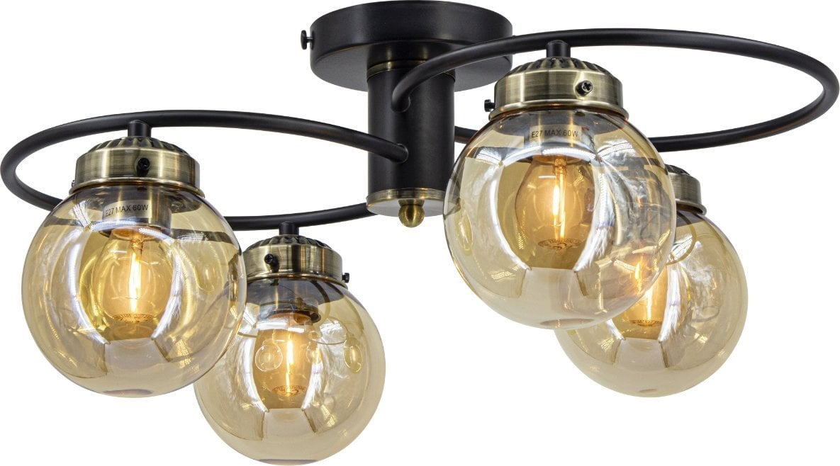 Lampa sufitowa Mdeco Elem Salsa 2216/4 BL 21QG plafon lampa sufitowa 4x60W E27 czarny/bursztynowy/mosiądz