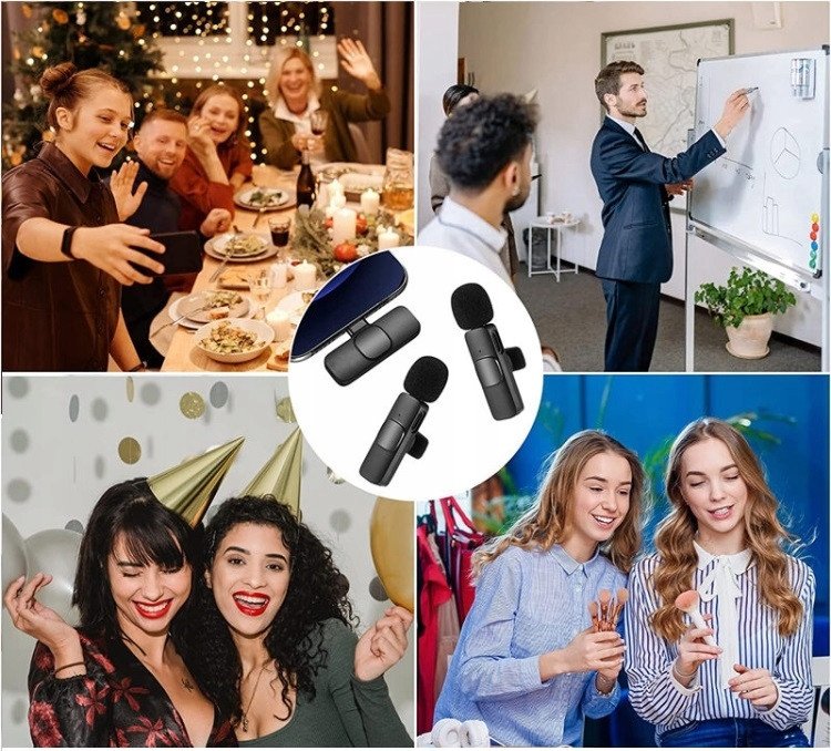 Mikrofon krawatowy 2x nadajnik + odbiornik bezprzewodowy do IPHONE IOS 2szt