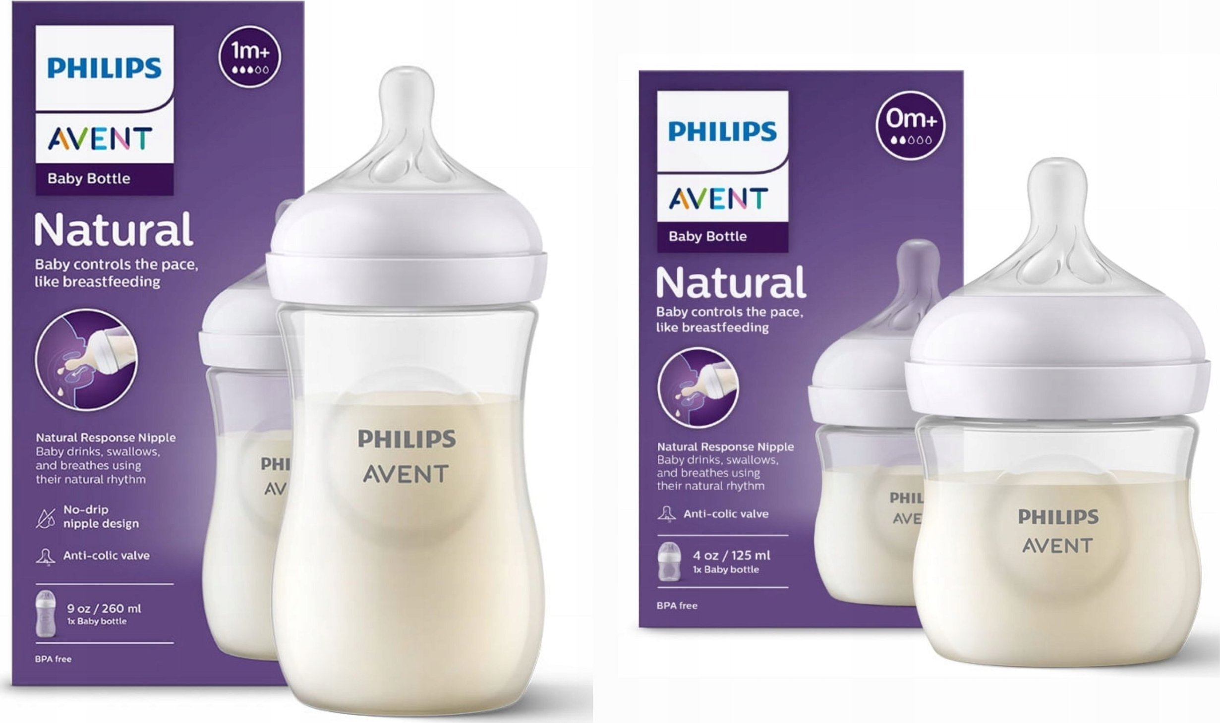 Avent SCY903/01+SCY900/01 BUTELKA 260ML+ BUTELKA 125ML RESPONSYWNA NATURAL