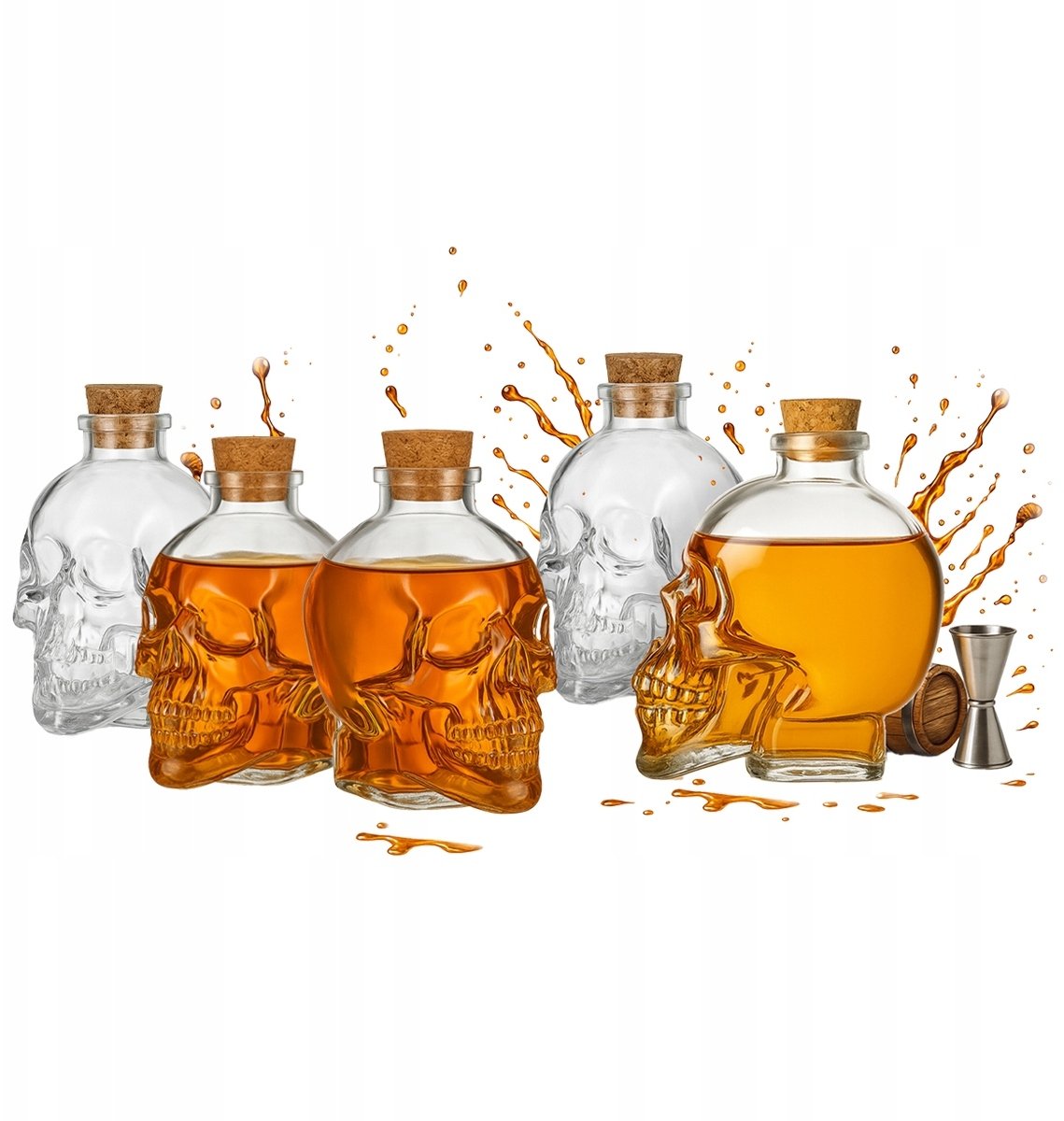 5x Karafka Szklana Butelka CZASZKA 100ml Butelki Na Alkohol Wino Dekoracja