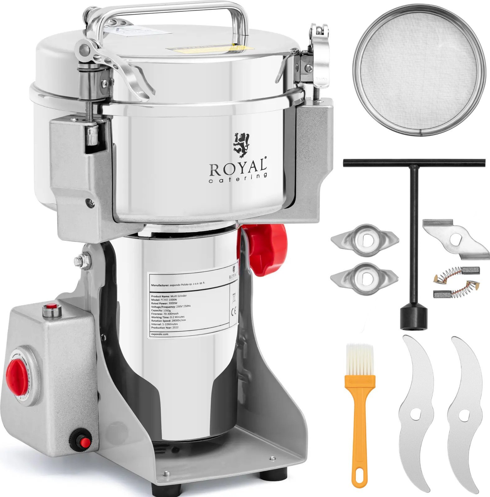 Royal Catering Młynek profesjonalny elektryczny do przypraw ziół kawy orzechów 1000 g 3000 W Młynek profesjonalny elektryczny do przypraw ziół kawy or