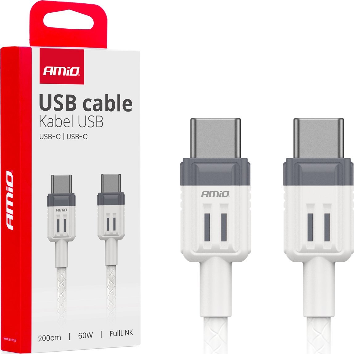 Kabel USB AMiO USB-C - USB-C 2 m Biały