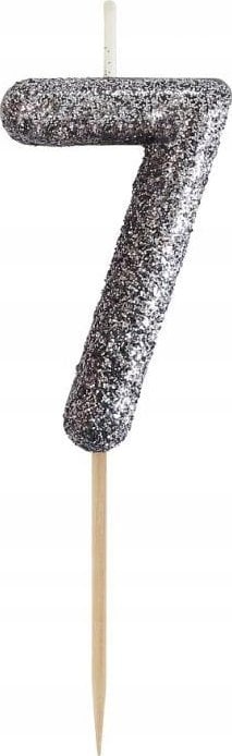 GoDan Świeczka na tort cyfra 7 brokatowa, czarna 11.5x3.5cm Godan